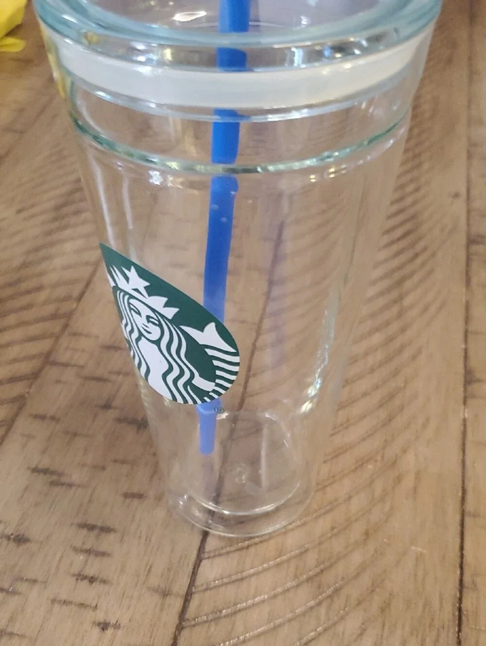 Starbucks Clear Tumbler with Green Logo and Blue Straw